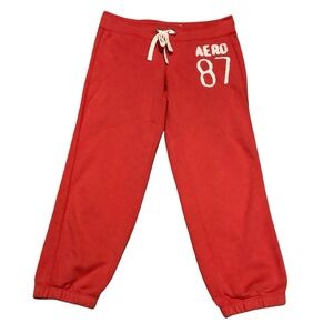 Aeropostale AERO 87 Red Cropped Jogger Sweatpants Size S Drawstring waist